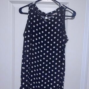 LOFT Navy Sleeveless Polka Dot Tank with White Dot Print